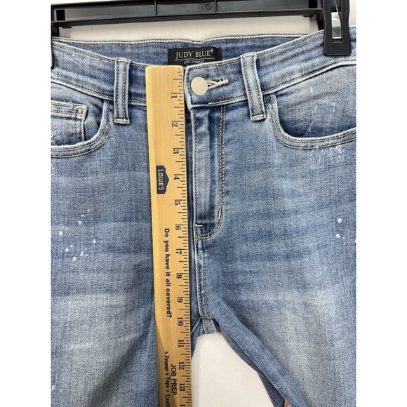 Judy Blue Splatter Raw Hem Skinny Jeans Size 7/28 Light Wash Stretch #82373 LT - Picture 7 of 9